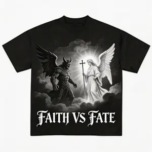 Graphic Tee Unisex Oversized Cotton White Daily Casual Streetwear All Season Back Print Retro Jesus Guardian Angel Blessing Design