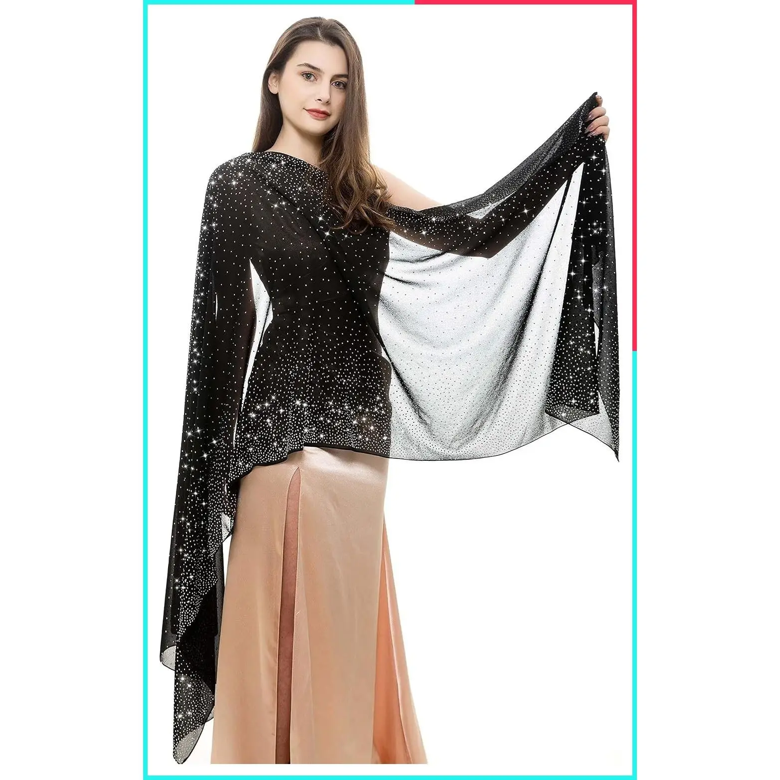 Womens Rhinestone Pashmina Shawl Wrap for Evening Dress Chiffon Sparkly Scarf