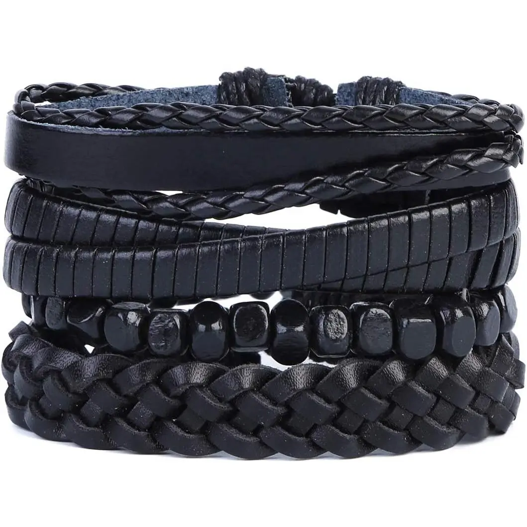 Mix 4 Wrap Bracelets Men Women,  Cords  Beads Ethnic Tribal Bracelets, Leather Wristbands