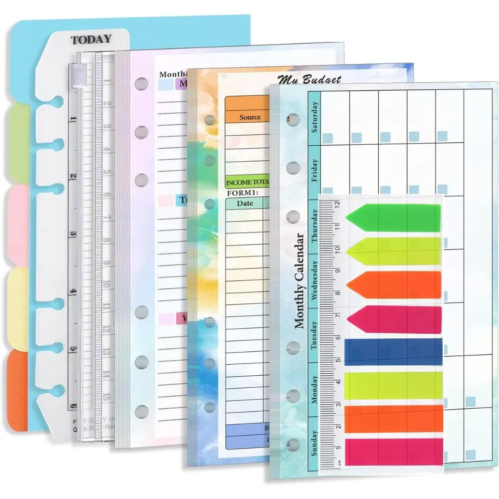 6 Hole Loose Leaf Paper, 82 Sheets/set Budget Weekly Planner Refillable Paper, Stationery & Supplies for Home School School Office