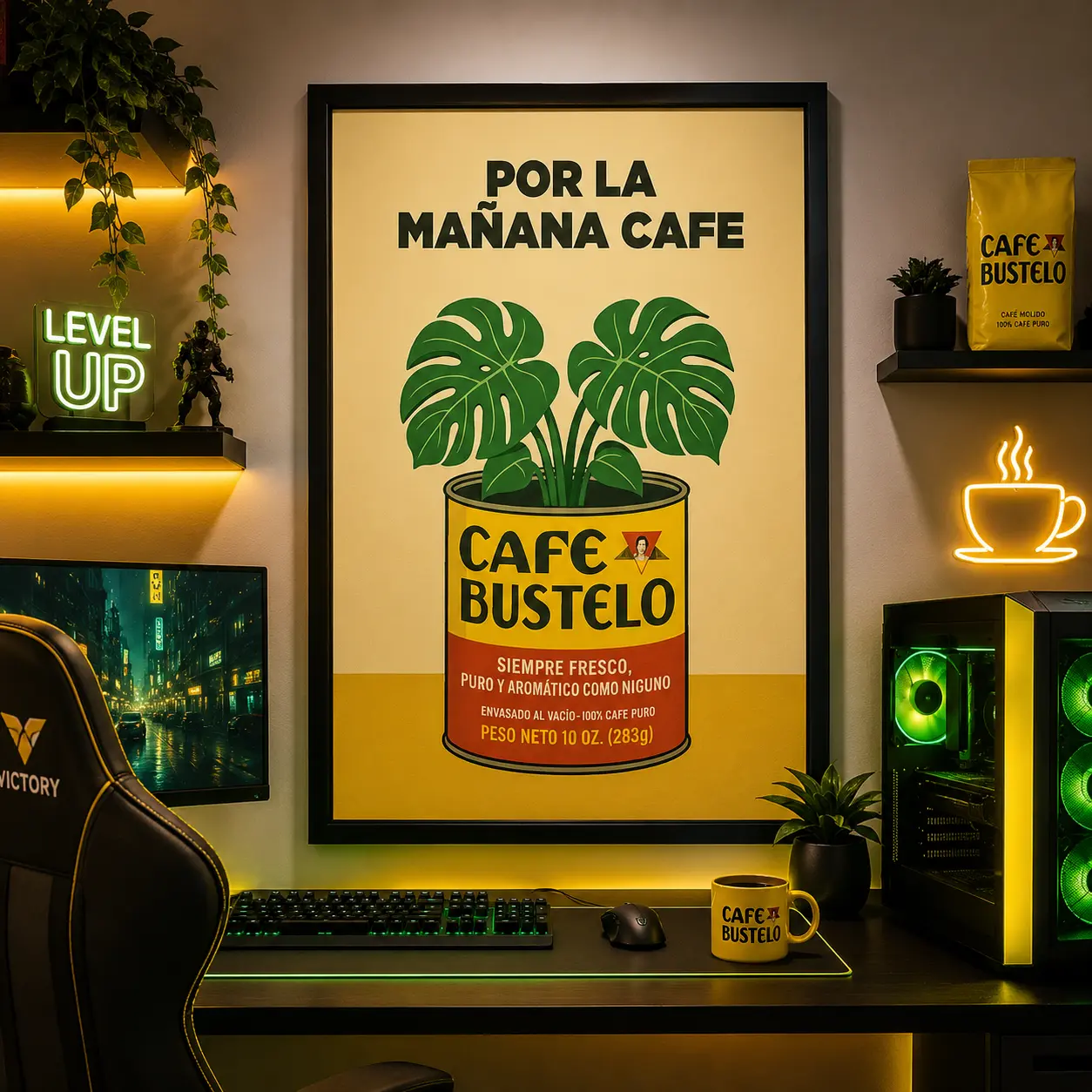 Vintage Cafe Bustelo Coffee Wall Art Poster, Retro Coffee Poster, Spanish Home Decor, Hispanic Latino Coffee Art, Debi Tirar Mas Fotos Art, Canvas Wall Art, Framed Canvas, Coffee Bar Wall Art, Kitchen Wall Art, Cafe Wall Art, Gift Idea