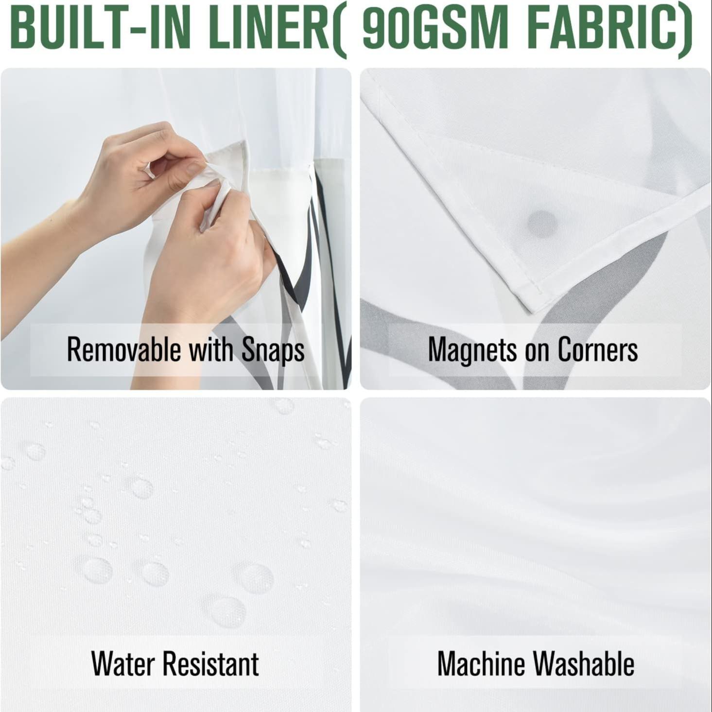 Double Layer Waterproof Printed Shower Curtain, 1 Count Modern Geometric Pattern Bathroom Curtain with Removable Inner Lining, Shower Curtain Liner, Bathroom Decor Supplies, Home Goods
