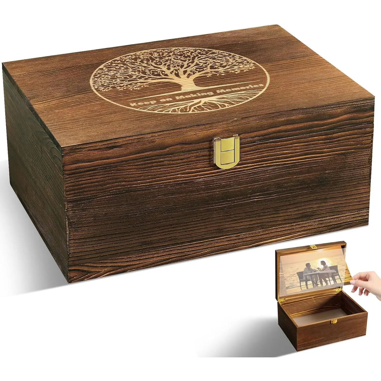 Wooden  Box Large Tree of Life - Decorative Memory Boxes | with Hinged Lid and Photo Frame Durable   Box Elegant   Storage Box for Storing Pictures, Gifts