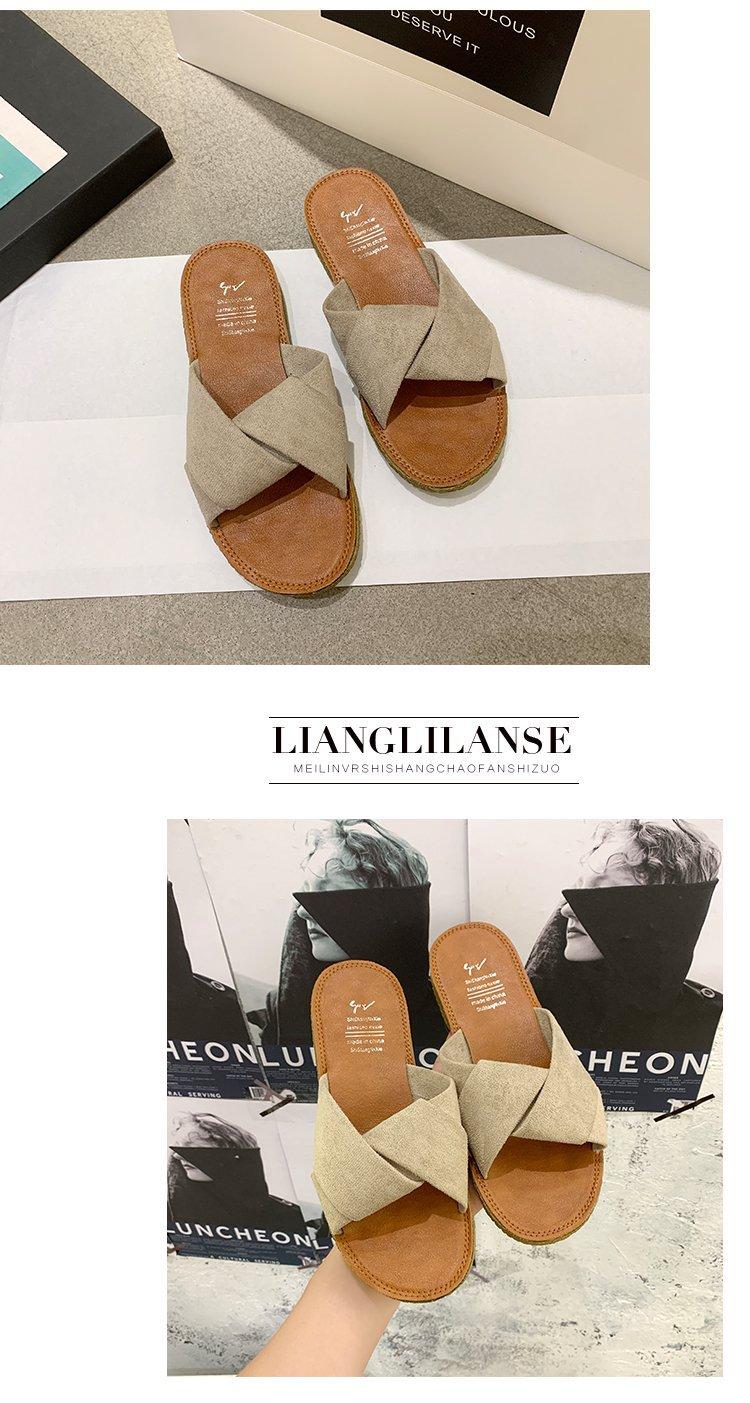 Summer women's sandals for outdoor wear 2026 new model, flat cross-strap suede slippers for women