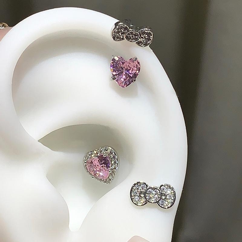 Cute Bowknot Rhinestone 316L Stainless Steel Annular Ear Bone Nail Fashion Delicate Zircon Earring for Women Y2K Punk Jewelry