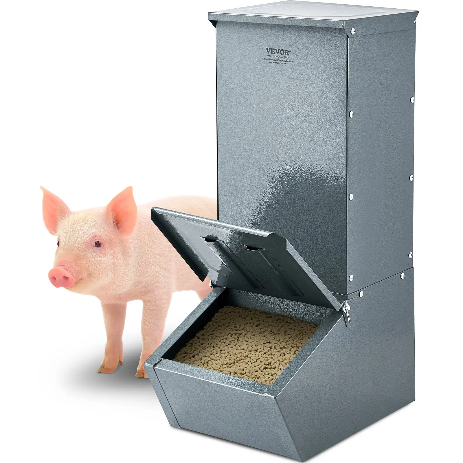 【DealsForYouDays】VEVOR Hog Feeder, 2.2 Bushel Capacity, Single Door Pig Feeder, Heavy Duty Steel Piglets Feeder, Multipurpose Trough Creep Feeder, Outdoor Livestock Feeder Farm Accessory for Feeding up to 5 Hogs