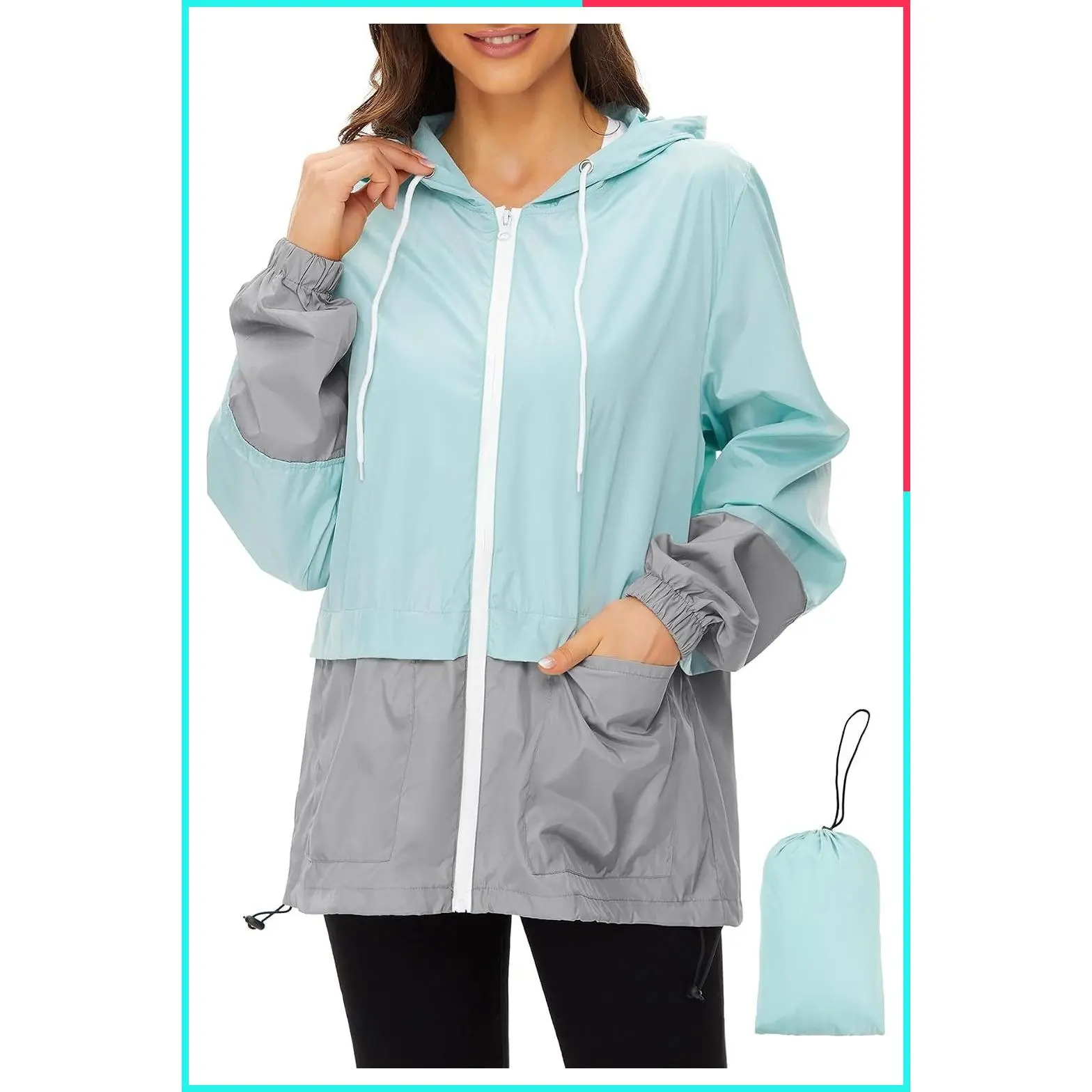 Lightweight Packable Waterproof Rain Jacket with Hood for Women | Windbreaker, Light Raincoats for Travel, Hiking, Commute