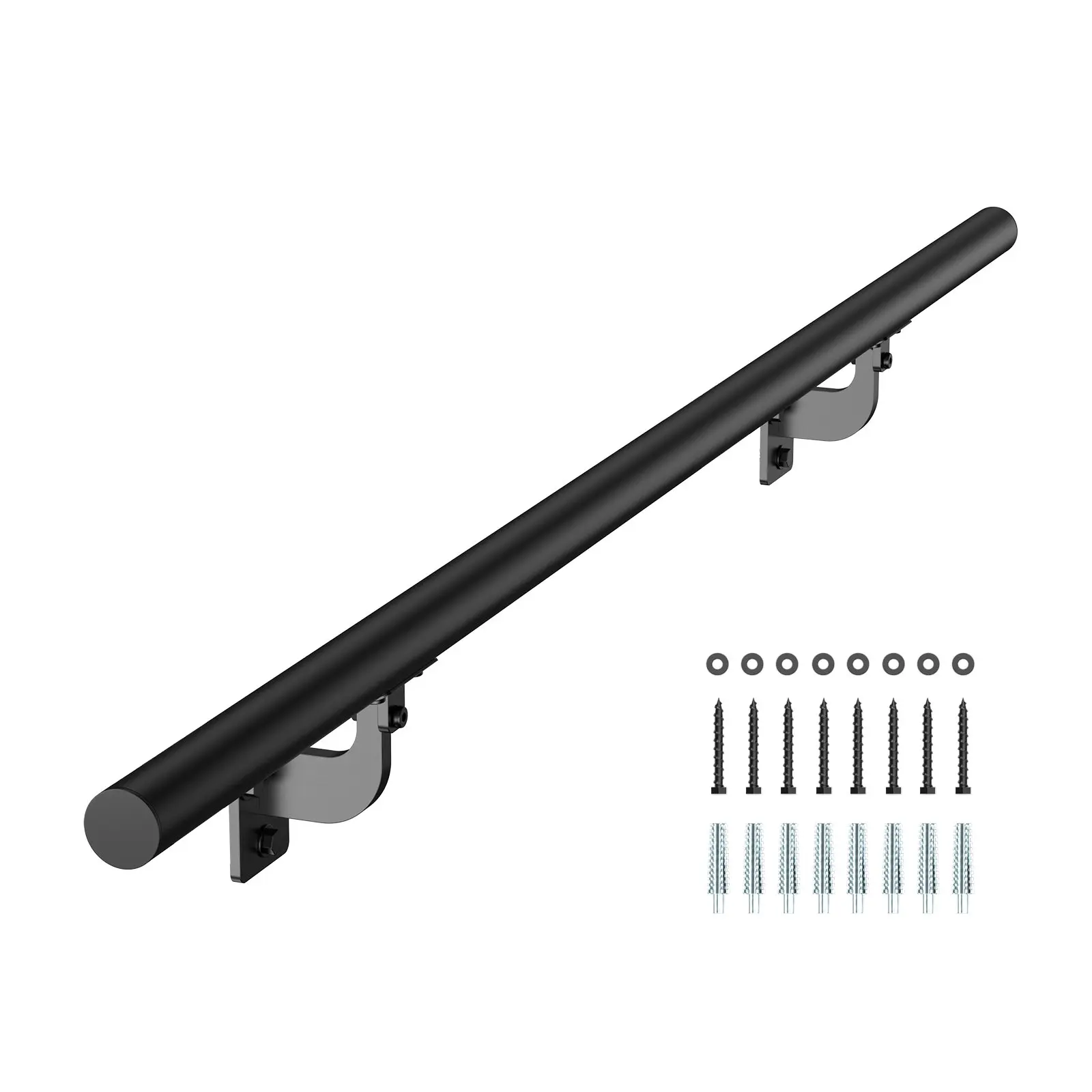 VEVOR Wall Mounted Stair Handrail, 4ft Pipe Staircase Handrail, Black Galvanized Aluminum, 1.26 inch Pipe Diameter, IndoorOutdoor Staircase Railing, Industrial Hand Rail for Steps, Security Baluster