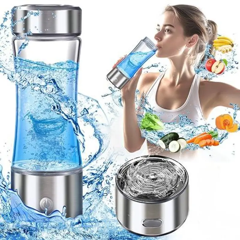 Portable Alkaline Ion Water Generator: Rechargeable, Borosilicate Glass Bottle for Home Travel Office. Create Ion-Rich Alkaline Water for Enhanced Health & Hydration. 420mL/14Oz