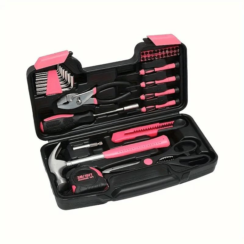 39-Piece Durable Carbon Steel Household Hardware Kit, Comprehensive Manual Hand Implements with Wrench, Hammer for DIY Projects, Home Repair, Car Tools