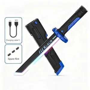 17.5 Inches Cyberpunk Electric FX Sword  Spark Blade with RGB Lights, Sound Effects, and Replaceable Flint spark lightsaber toy sword lightsaber