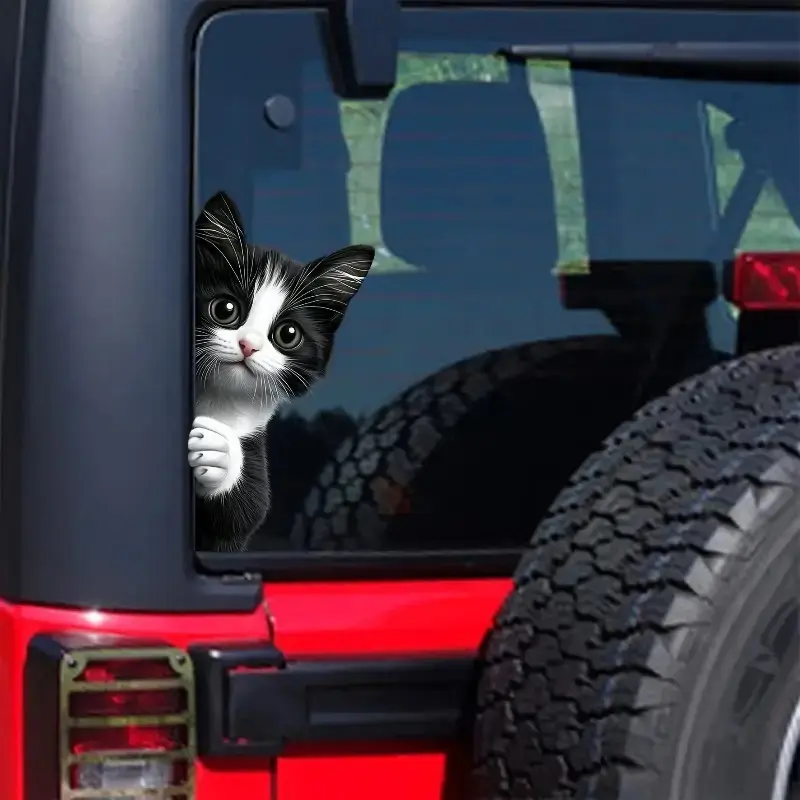 Cute Peeking Cat Vinyl Decal Set - 2-Piece Waterproof & Removable Decoration for Car Bumpers, Truck Windows, and Laptops, Truck/Car, Window Decor