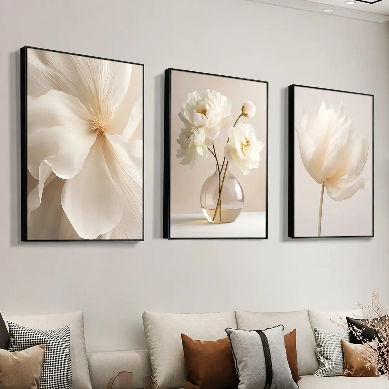 Flower Pattern Canvas Wall Art Set, 3-Count Wooden-Framed Floral Paintings, Modern Minimalist Print, Art Canvas Prints for Home, Living Room, Bedroom & Office Decor # GLOBAL PICKS