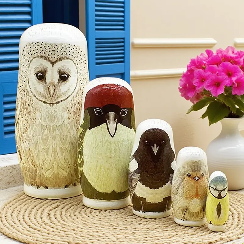 5pcs/set Eagle Home Decor Set, Handmade Wooden Russian Nesting Dolls, Stackable Dolls, Matryoshka Dolls，Home Decoration, Kids Educational Toys, Birthday Gifts