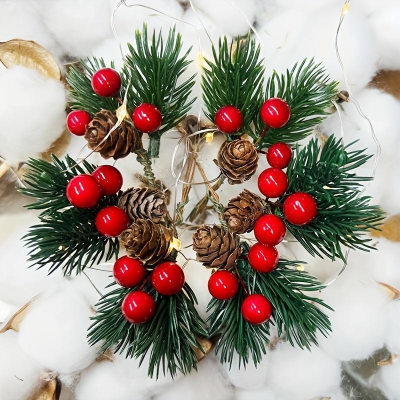 10pcs Artificial Pine Cones & Red Berry Stems, Realistic Evergreen Christmas Tree Decorations, Holiday Home Accents