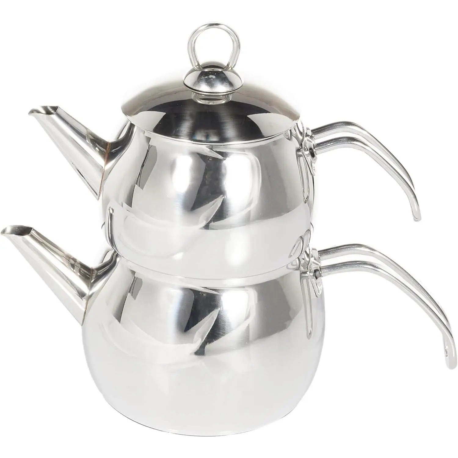Karaca Belinay Teapot Set Medium Silver, 18/10 Stainless Steel, Teapot/Lid (1 lt, 2.2 lb), Tea Kettle (1.6 lt, 3.5 lb), Suitable for Induction, 2 Years Warranty