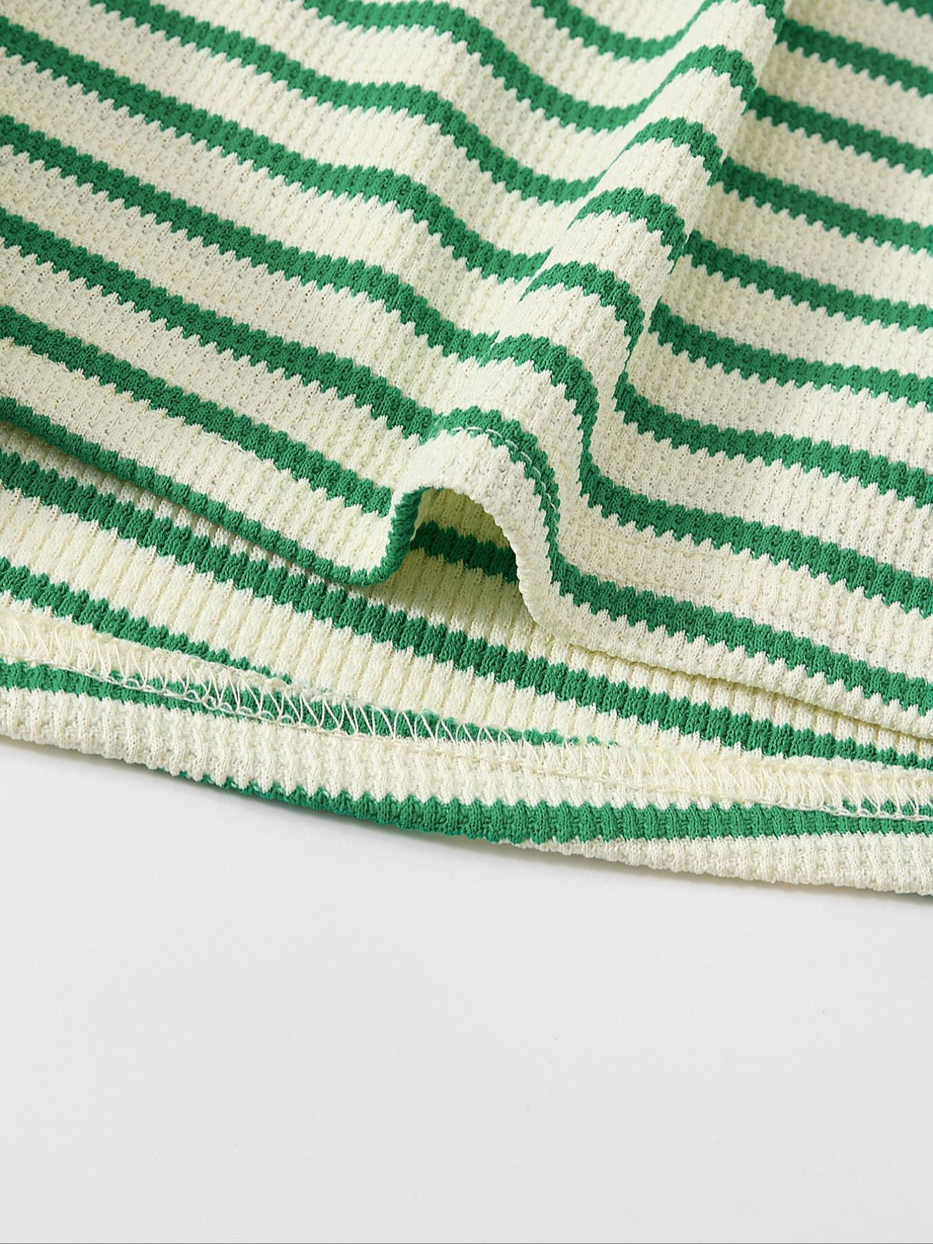 Women's Striped Print Crop Top & Shorts Loungewear Set, Casual Comfy Round Neck Short Sleeve Top & Shorts PJ Set, Shorts Pajama Set, Ladies Sleepwear for All Seasons