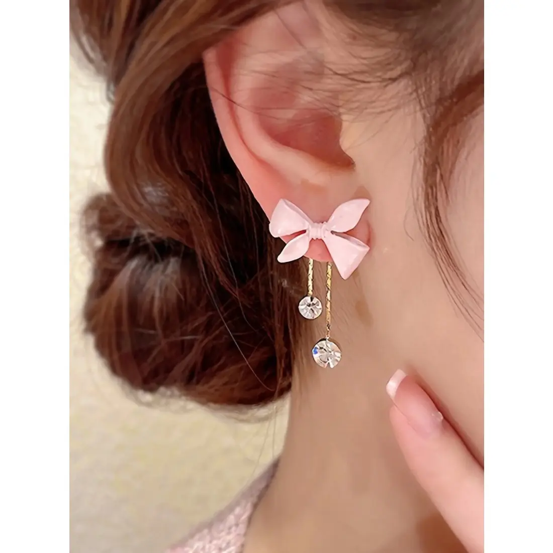 Vintage Bowknot Stud Earrings for Women, Cute Dainty Bow Earrings with Sparkling Rhinestone Tassel, Lightweight Fashion Jewelry, Trendy Elegant Drop Earrings for Daily Wear, Party, Date Night Gift