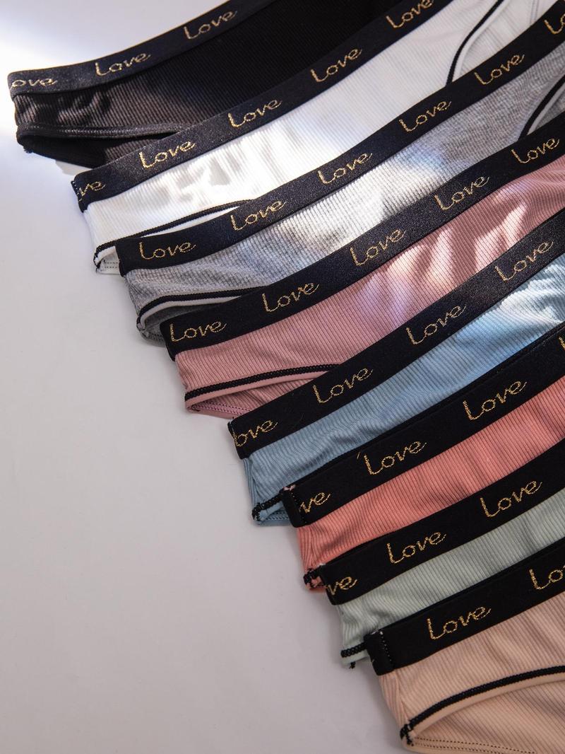 Women's Letter Print Contrast Binding Panty, Regular Fit Lady Soft Comfy Pastel Breathable Knicker for Daily Wear, Women's Comfort Underwear for Fall, Womenswear Panties