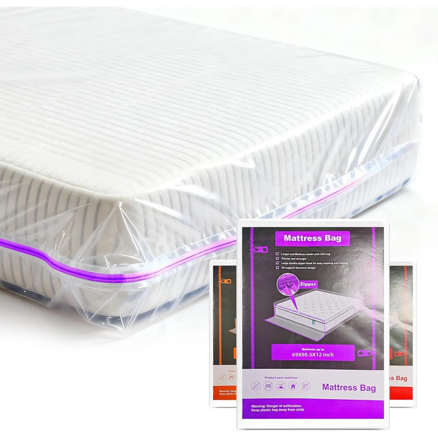 Gooo&Ma 6Mil Duty Mattress Bag for Moving & - Waterproof Zippered Mattress Cover, Tear-Dust-Reusable Encasement, Fits Up to 14 Inch Mattress(King,Purple)