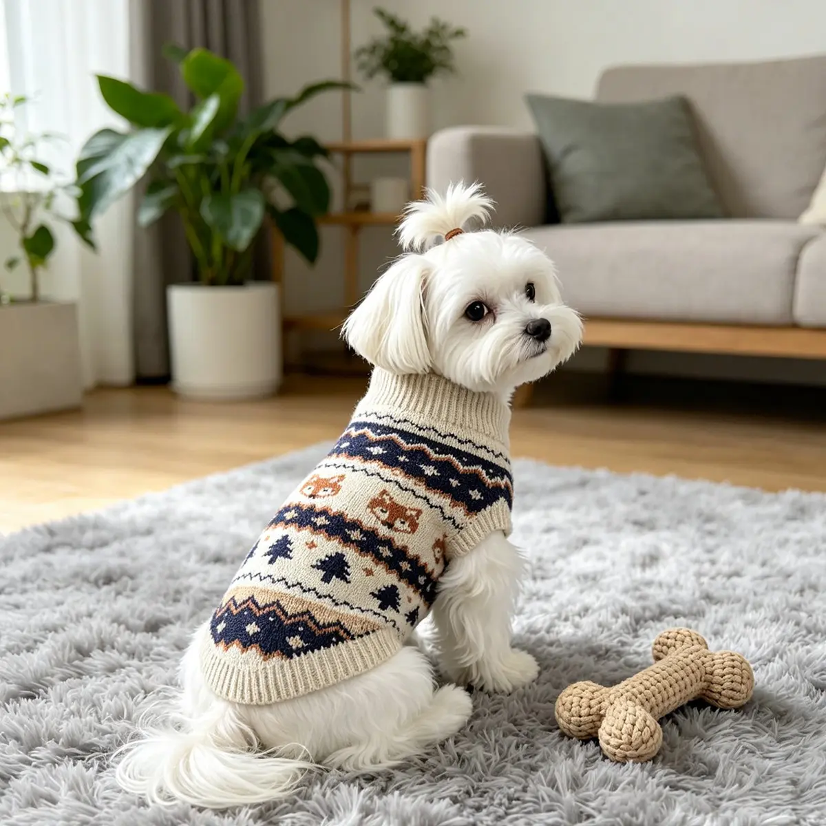 1PC Cute Fox Jacquard Knit Dog Sweater, Soft High Elastic Warm Turtleneck Pet Clothes, Vintage Cable Knit Puppy Outfit for Small Medium Dogs Maltese Yorkie Chihuahua Bichon Pomeranian
