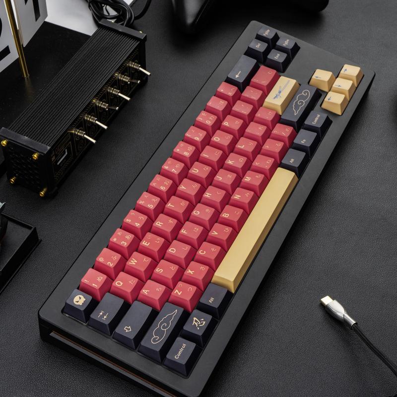 Cherry Profile Red Japanese Keycaps, PBT Material, Dye Sublimation, Minimalist Custom Key Caps for Mechanical Gaming Keyboard, 130 Keys