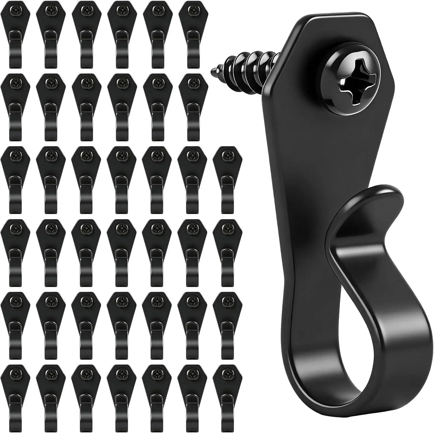 HiGift 40 Pack String Light Hanger Hooks, Stainless Steel Light Clips Black, Outdoor Screw Hooks Rope Light Clips for Hanging Christmas Light, Plants, Party Light Wire and Led Fairy Led Light Clips