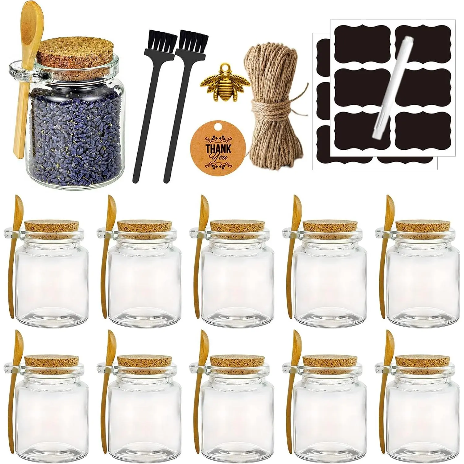 Sugar Scrub Containers, Bath Salt Jar,  Jars with  Spoon,  Scrub Containers, 8oz Sugar Scrub Jars, Homemade Butter Container W/ Labels and Cleaning Brush, 12 Pack