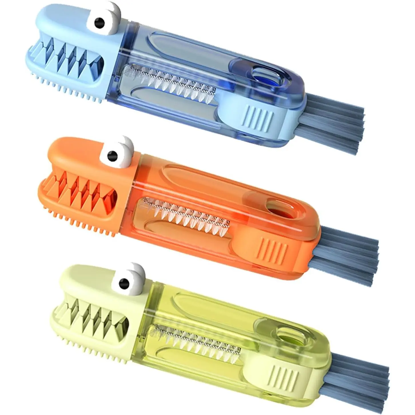 3-in-1 Crocodile Bottle Lid Cleaning Brush Set,  Crevice Gap Cleaner for Insulated Tumblers,  Water Bottles &  Bottles, 3 count Brush for  & Straws (Blue/Orange/Green)