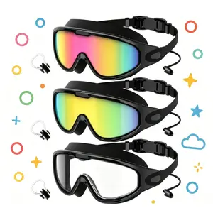 3 Pack Adult Swim Goggles Set - Wide View UV400 Anti-Fog Leakproof Silicone Aquatic Swimming Goggles with Nose Clips, Unisex for Outdoor Water Sports