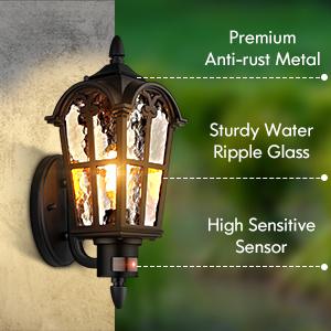 2-Pack Motion Sensor Outdoor Wall Lights, Dusk to Dawn Porch Lights Wall Mount, Waterproof Exterior Light Fixtures Sconces Lighting, Black Wall Lanterns Outside Lights for House Garage Front Door