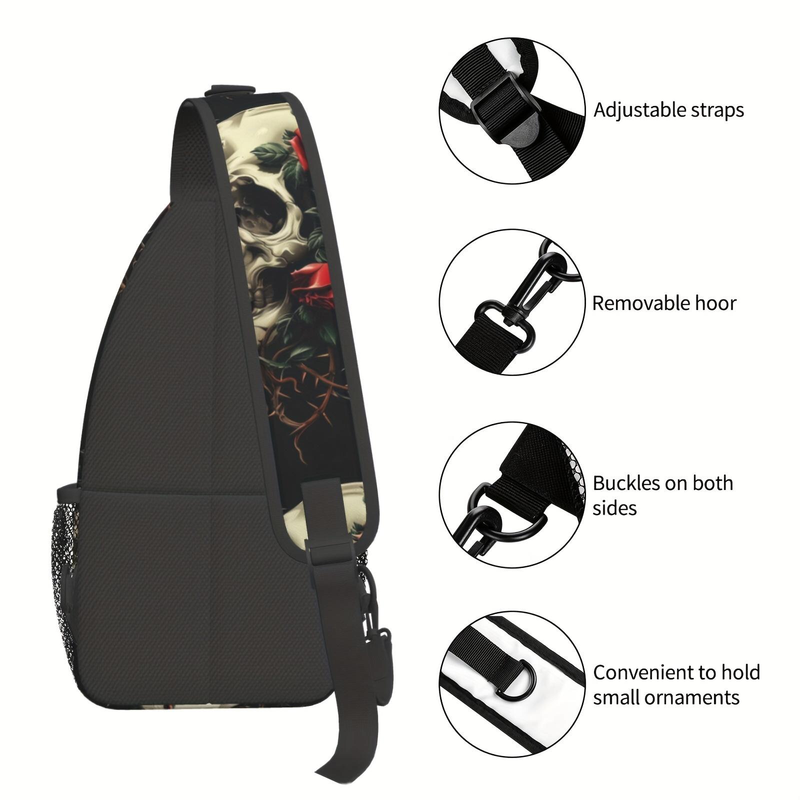Crossbody Chest Hiking  Skull And Red Roses Shoulder Folding Large Capacity Fashion Durable Can Be Used For Shopping, Work,  Beach Fishing  Halloween   For School Back Christmas Gifts travel backpack