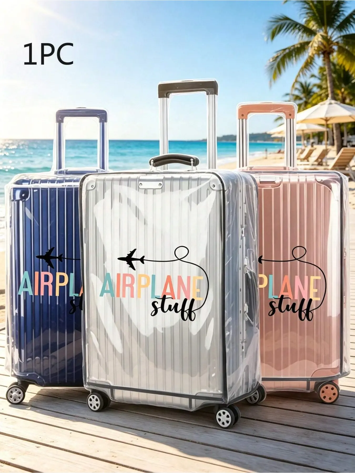 Transparent Airplane Print Luggage Cover Waterproof wear-resistant suitcase protector for 20/24/28-inch luggage, perfect travel gift for family and teachers.