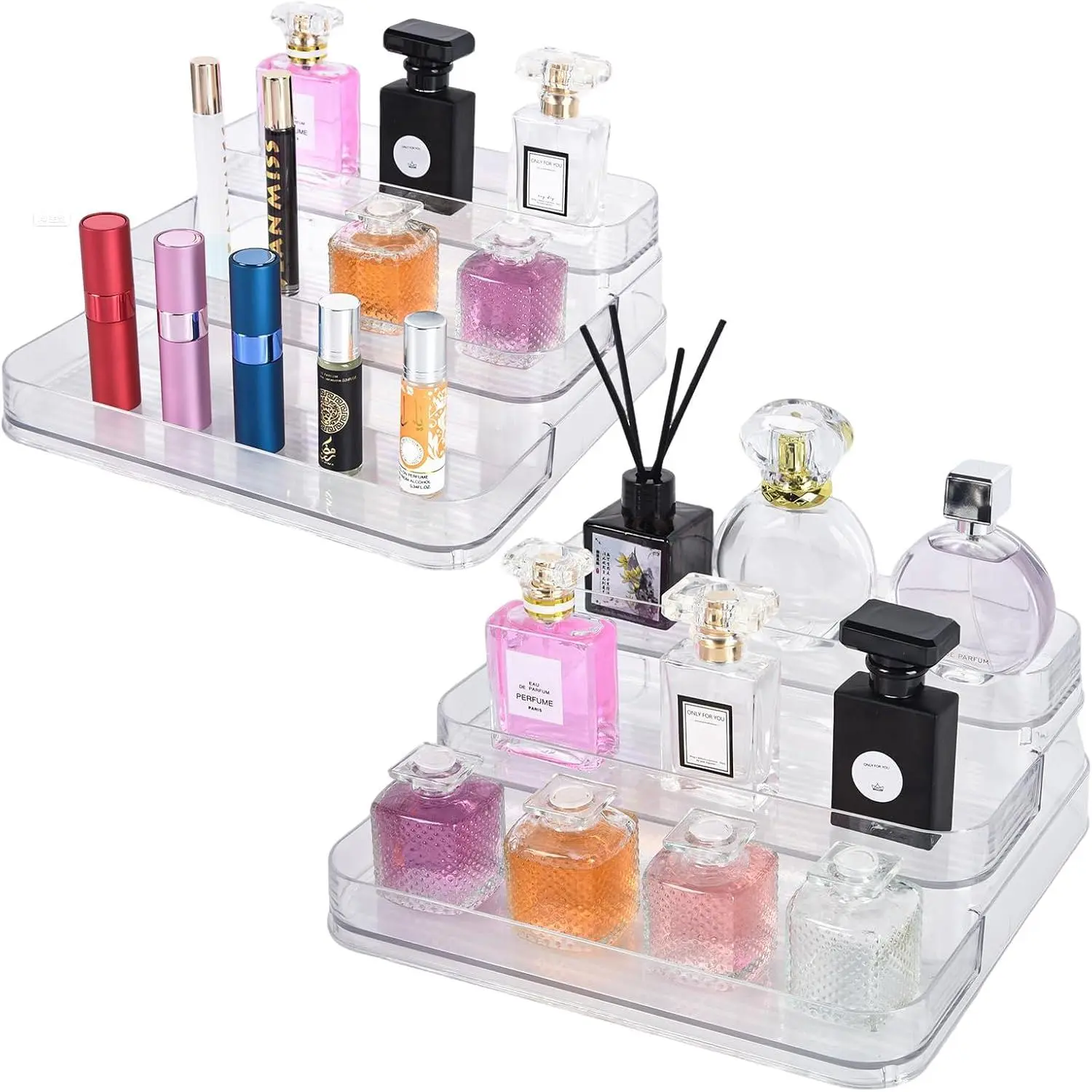 2Pcs 3-Tier Perfume Display, Vitamin Bottles Organizer & Medicine Bottle Organizer Vanity Display Case Display Cabinet for Perfume Shelf and Glass Bottle Clear Case a Great Storage Helper at Home