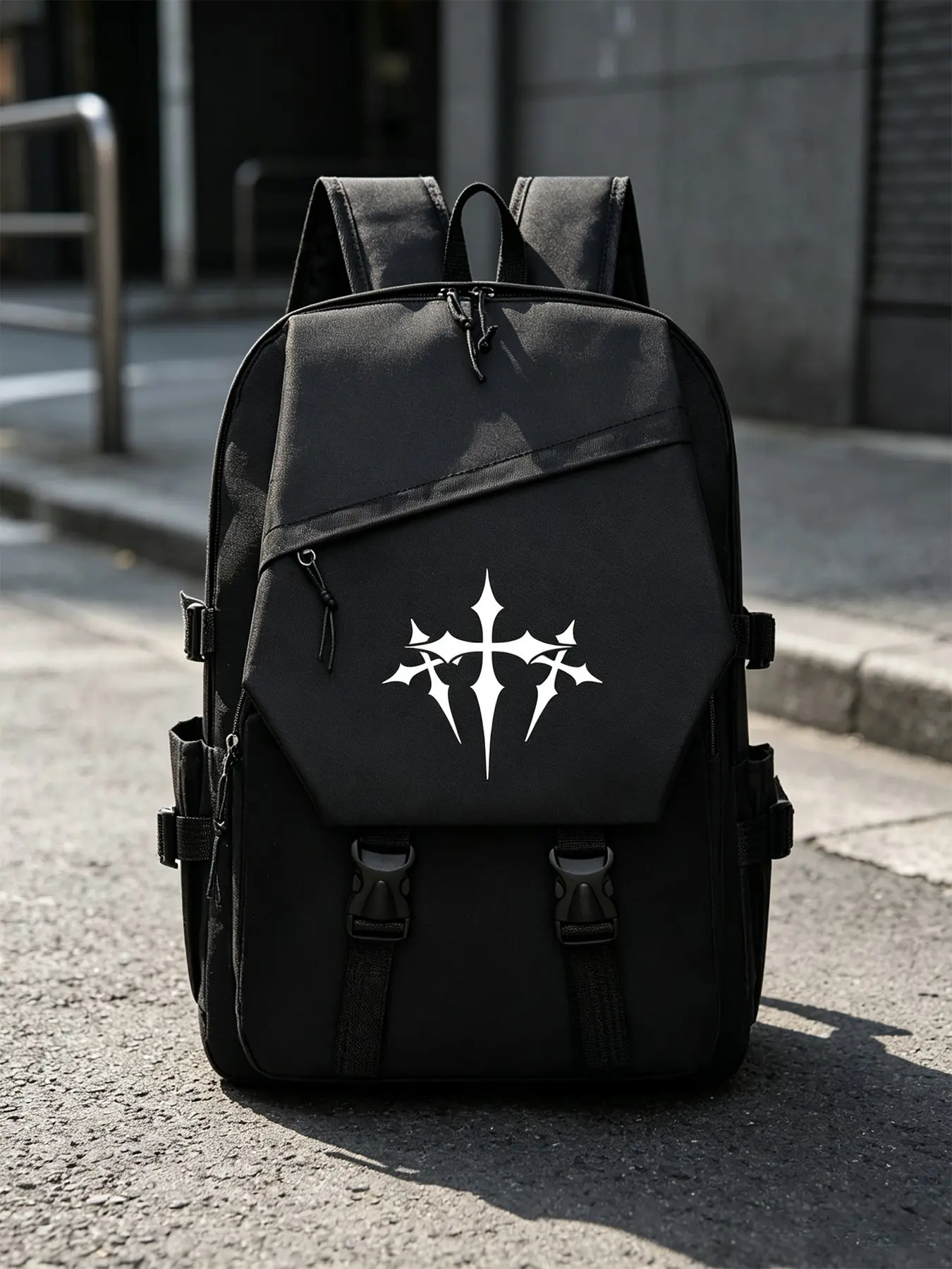 Cross Print Backpack, Casual Laptop Bag, Large Capacity Lightweight Design, Ideal for School, Daily Use, Street Style, Outdoor Activities