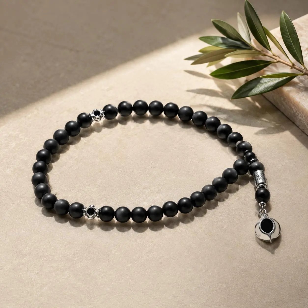 Matte Black Obsidian Tasbih 33 Beads Luxury Prayer Islamic Gift (MR086)