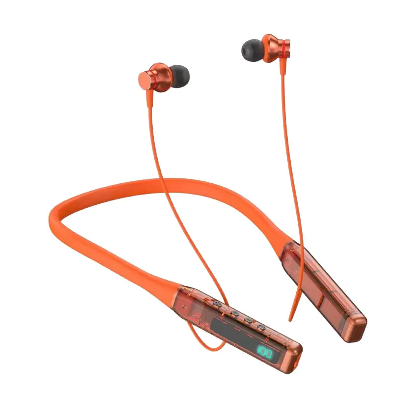 Wireless Bluetooth Neckband Earphones Transparent Internal Structure LED Battery Display TypeC Fast Charging Voice Assistant Sports Headset for Urban Commuting