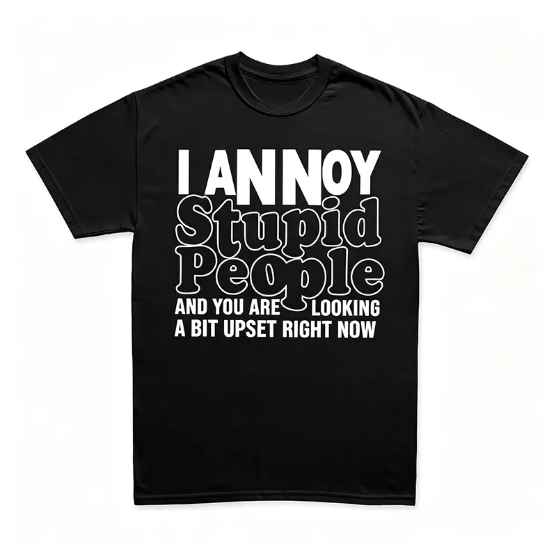 Men's Casual Streetwear Proverbial Tee - I Annoy Stupid People Letter Print Short Sleeve Top, Comfortable Breathable Tshirt, Ironic Gift