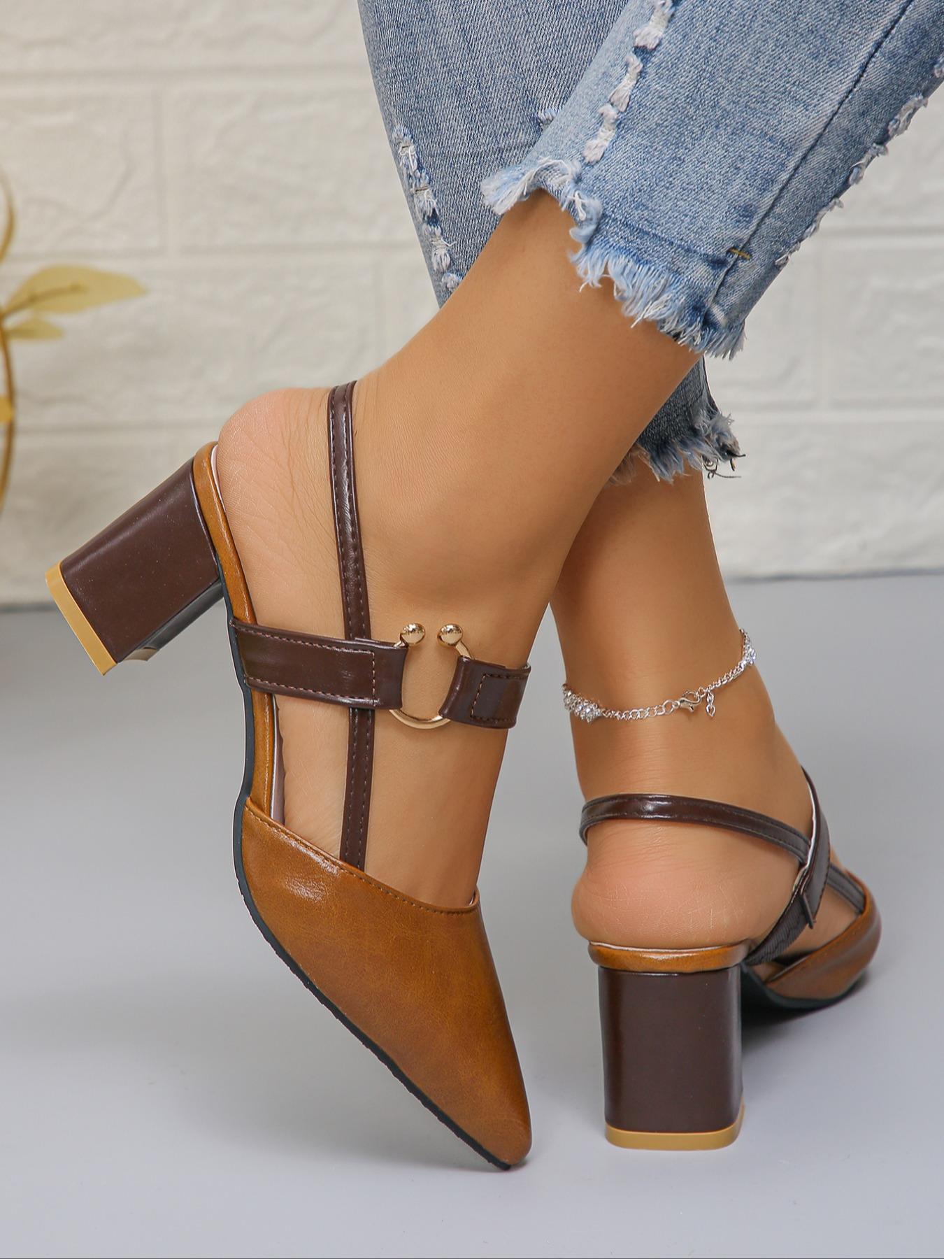 Fashionable Solid Color Slingback Heels, 1 Pair Elegant Pointed Toe Heels for Daily Wear, Casual Versatile Women's Shoes Fashionable Solid Color Slingback Heels, 1 Pair Elegant Pointed Toe Heels for Daily Wear, Casual Versatile Women's Shoes