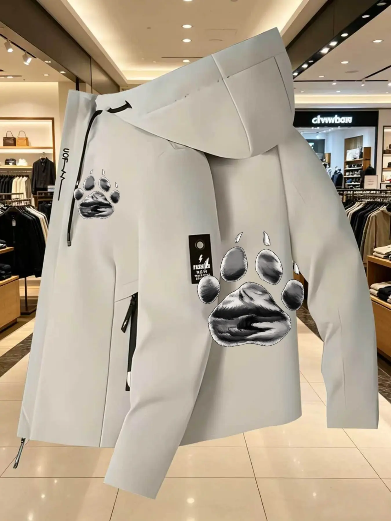 Men's Fashion Claw Logo Lightweight Outdoor Jacket, Casual Long Sleeve, Zip Pocket, Polyester, Spring & Fall, Urban Style