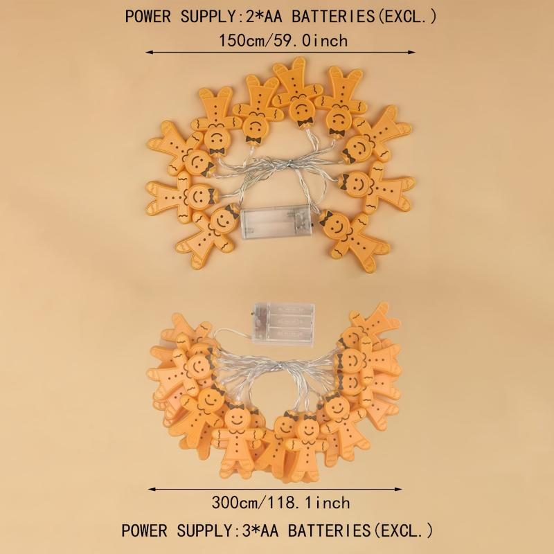 LED Gingerbread for Man String Lights - Battery-Powered, Multi-Color Christmas Decoration for Yard & Bedroom