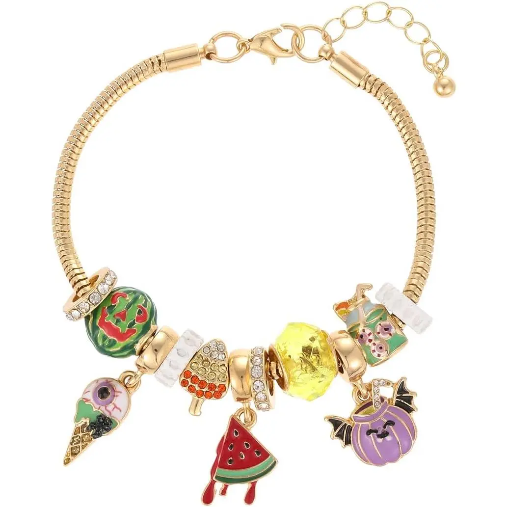 Summerween Bracelet for Women | Ice Cream Cone Bat-Winged Pumpkin Watermelon Palm Tree  Coconut Starfish Pineapple Charm Bracelet Halloween Holiday