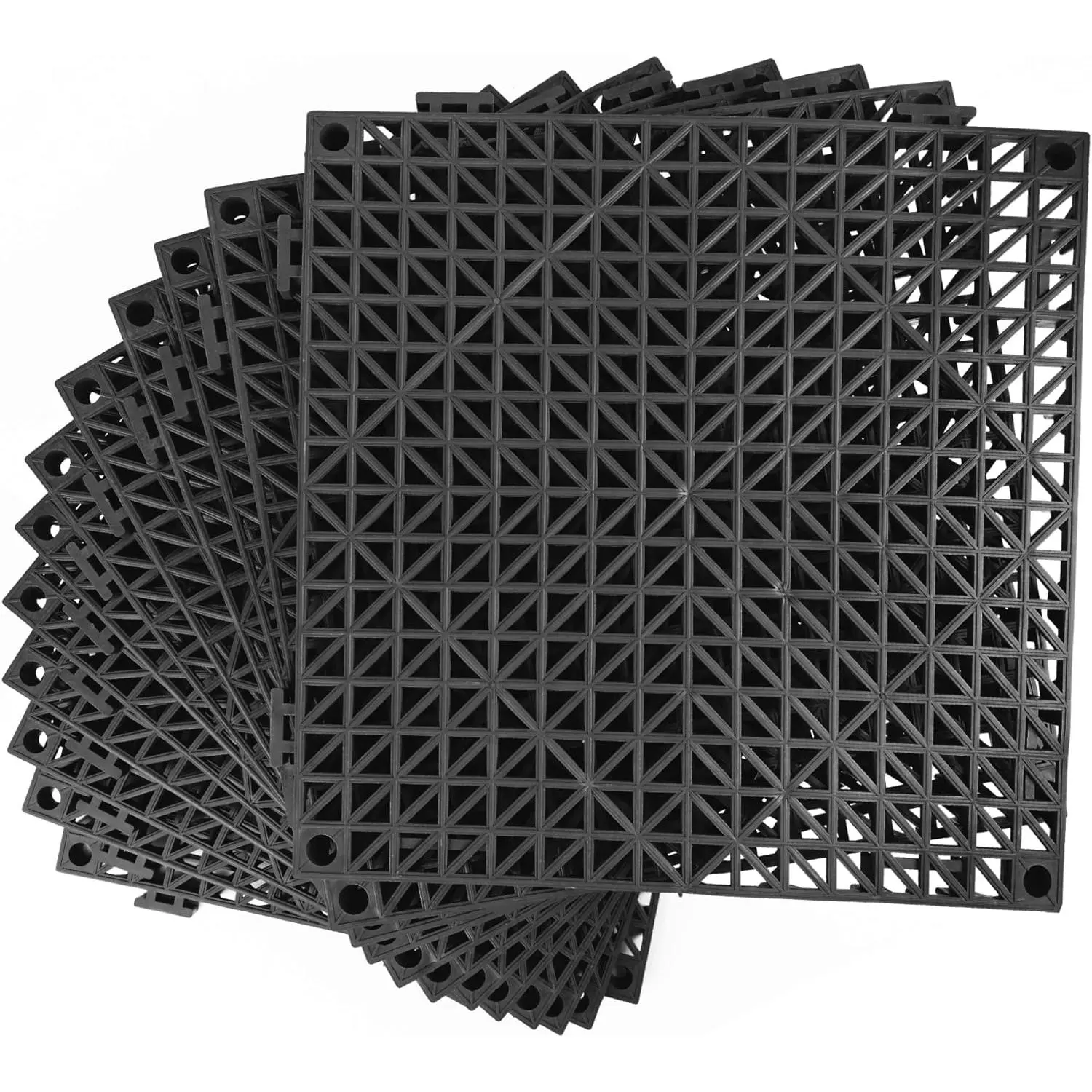 Modular Interlocking Cushion 12 Pack 11.8" x 11.8" Rubber Floor Tiles Non-Slip Splicing Drainage Mats for Deck, Pool, Outdoor Shower, Patio, Balcony, Indoor Bathroom, Kitchen, Yard (Black)