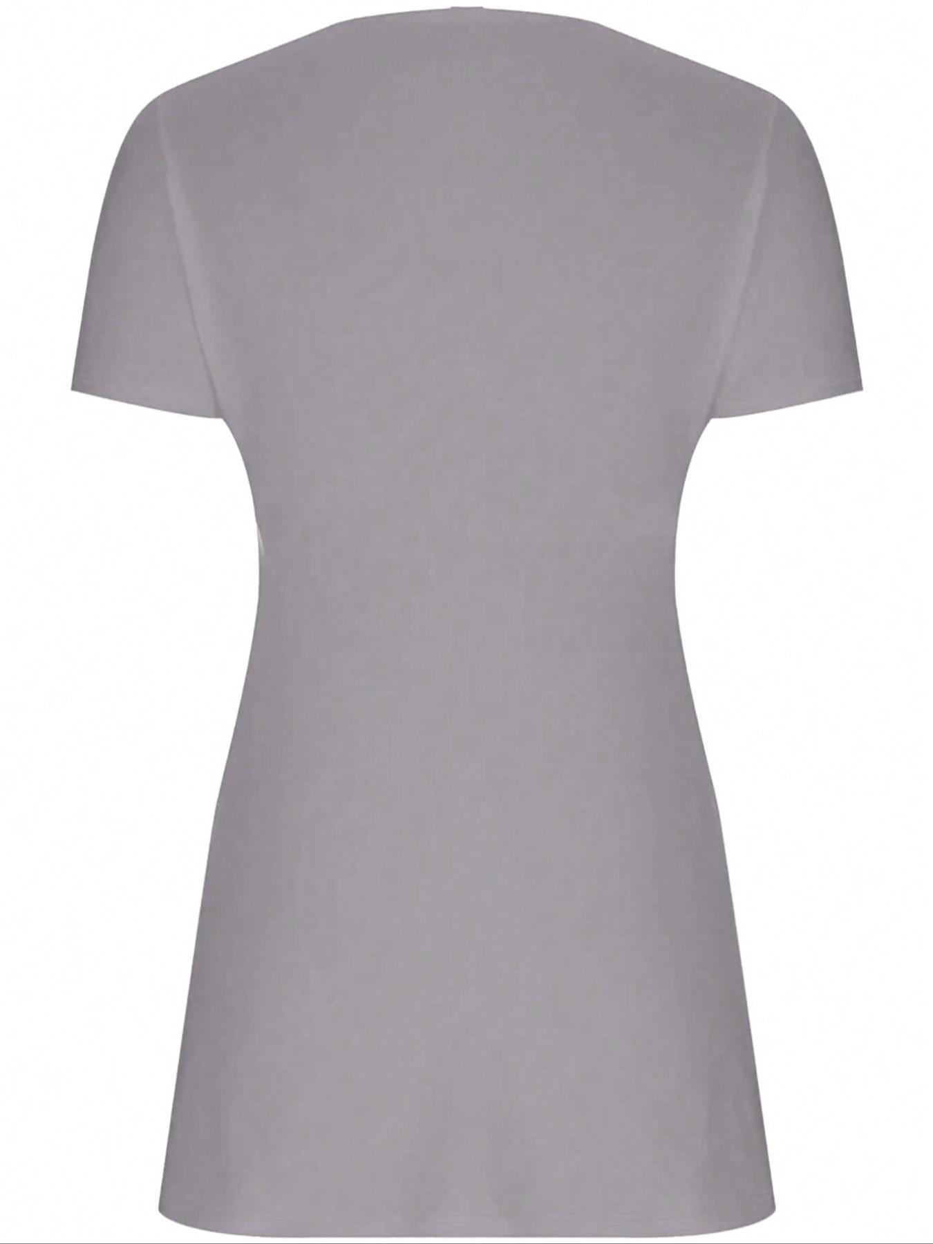 【Plus Size】 Solid Twist Front V Neck Tee, Elegant Casual Short Sleeve T-shirt for Summer, Casual Fashionable Top, Women's Plus Clothing for Daily Wear, Lady