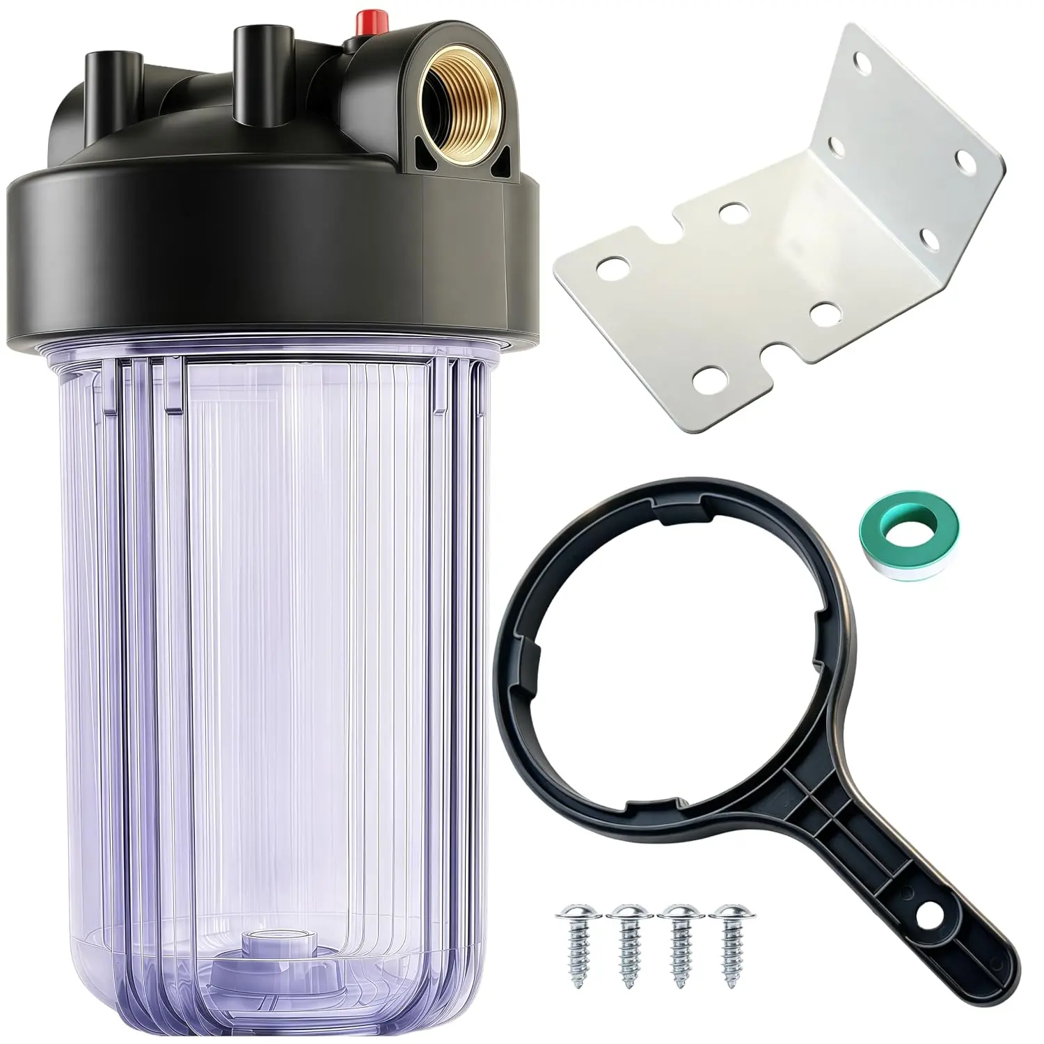 Whole House Water Filter Housing (WH-C10HD), 10" x 4.5" Sediment etc Filter  Housing, Pre-Filtration System for Well and City Water, 1" NPT Port,  Release(Clear Housing)