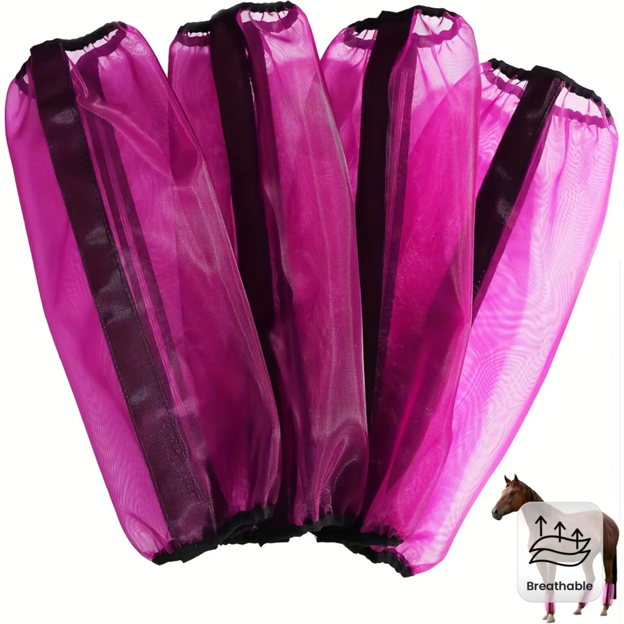 4pcs Horse Fly Boots Set - Breathable Anti-Slip Mesh Leg Wraps for Farm Horses - 1-Size-Fits-All Protection Against Fly, Mosquito Bites