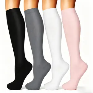 4 Pairs Knee High Compression Socks for Women Men, Breathable Moisture Wicking Support Stockings Improve Blood Circulation for Nurses Running Travel Athletic