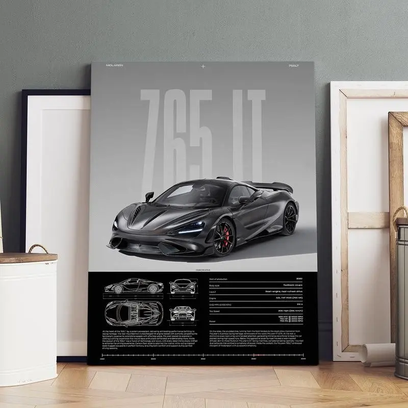 Mclaren 765lt Performance Analysis Poster, Modern Art Canvas Print, Home Decor, Wall Art, Ideal Gift, HD Waterproof, Decorative Painting