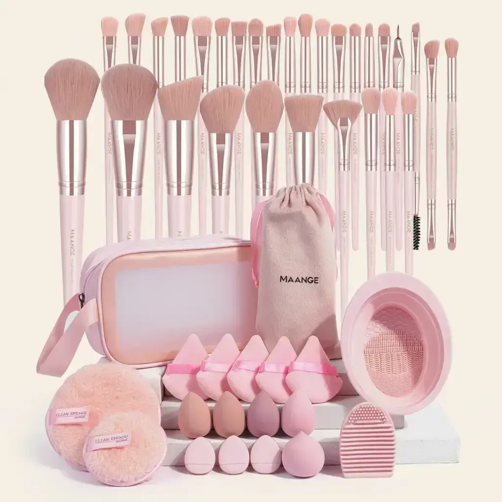 MAANGE 49-Piece Makeup Tool Set with Cosmetic Brushes, Makeup Brush Kit, Storage Bag, Organizer Pouch, Soft Brushes, Blending Brush, Foundation Brush, Beauty Sponges, Powder Puffs, Face Washing Puffs, and Brush Cleaning Mat for Beginners #GLOBAL PICKS