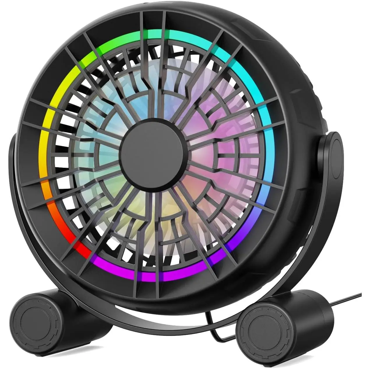 USB RGB Desk Fan - 3 Speeds Quiet Portable Table Fan, 8 Color LED Lights, 360° Rotation, Small Fan for  Office Desktop Bedroom